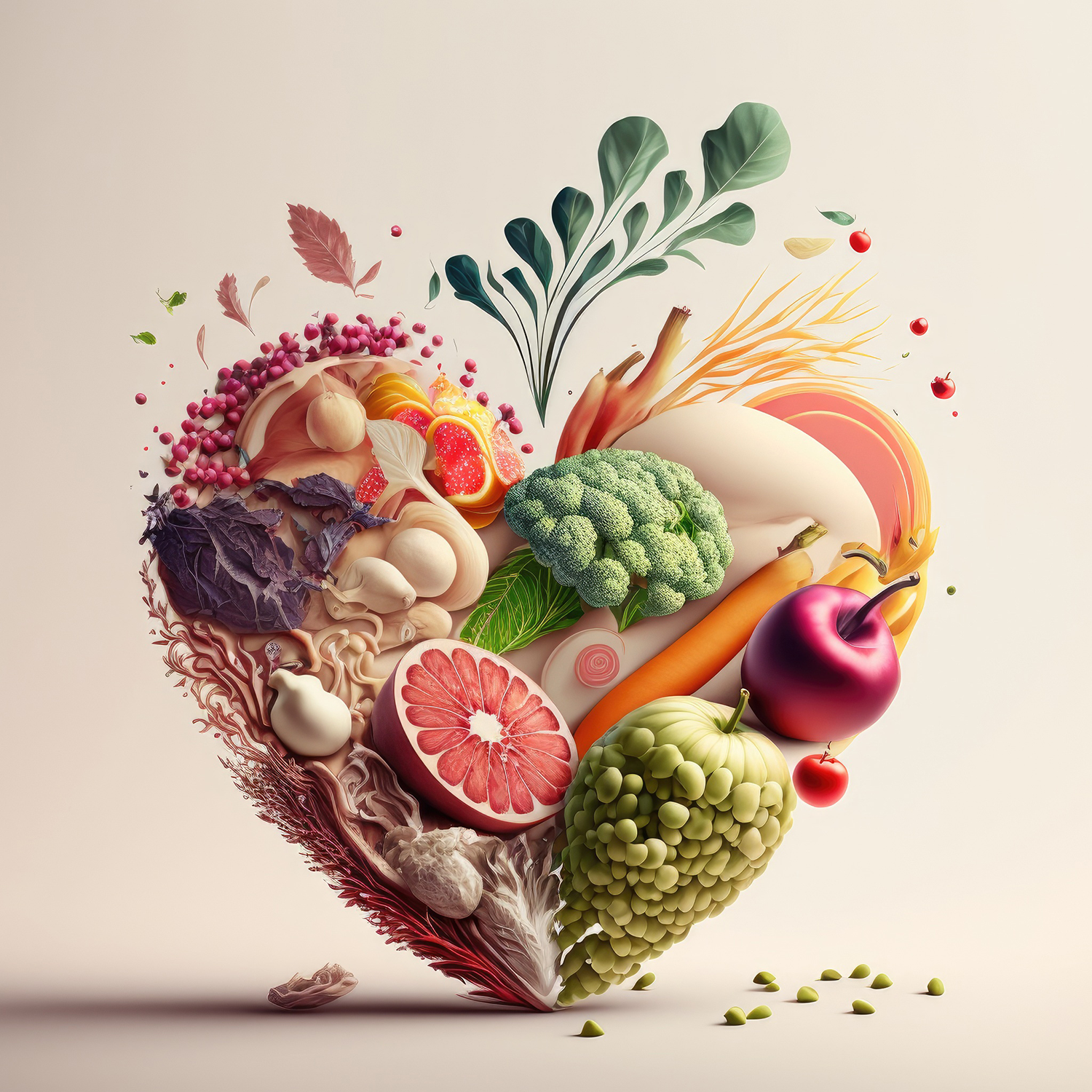Illustration of a heart filled with fruit and vegetables